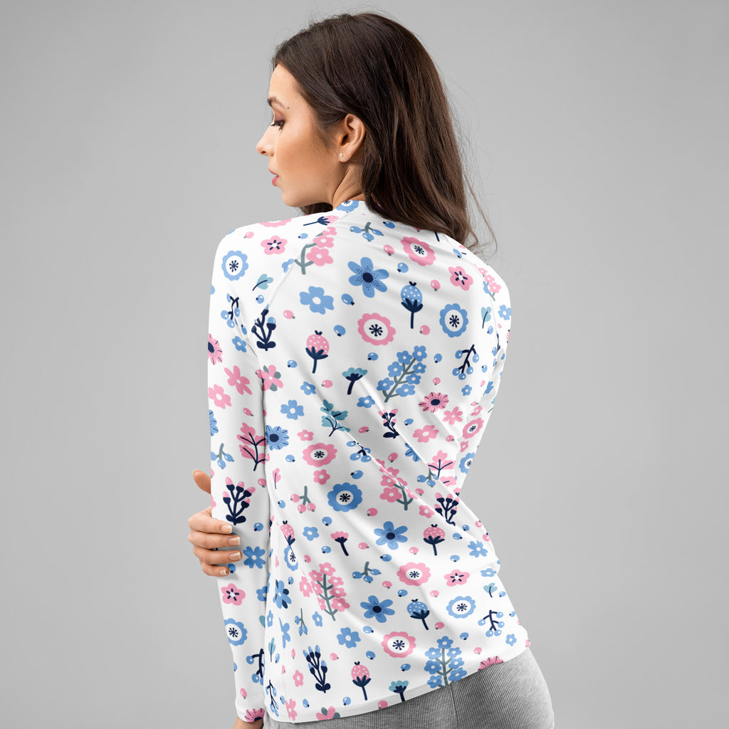 Women's Pink & Blue Floral Long Sleeve Rash Guard Swim Shirt – Buttery Soft, Sun Safe UPF 50+ Protection, Quick Dry & 4-Way Stretch Comfort