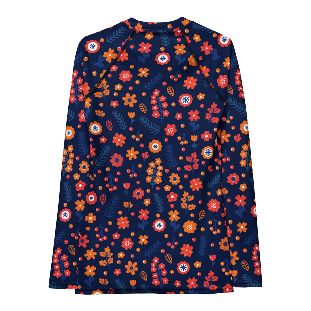 Women's Navy Floral Long Sleeve Rash Guard Swim Shirt – Buttery Soft, Sun Safe UPF 50+ Protection, Quick Dry & 4-Way Stretch Comfort