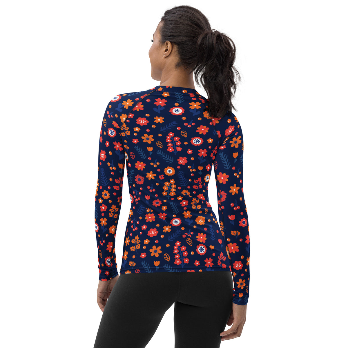 Women's Navy Floral Long Sleeve Rash Guard Swim Shirt – Buttery Soft, Sun Safe UPF 50+ Protection, Quick Dry & 4-Way Stretch Comfort