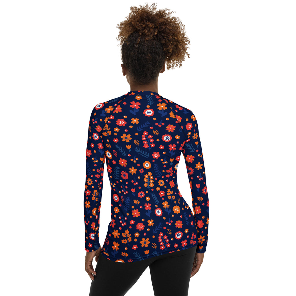 Women's Navy Floral Long Sleeve Rash Guard Swim Shirt – Buttery Soft, Sun Safe UPF 50+ Protection, Quick Dry & 4-Way Stretch Comfort