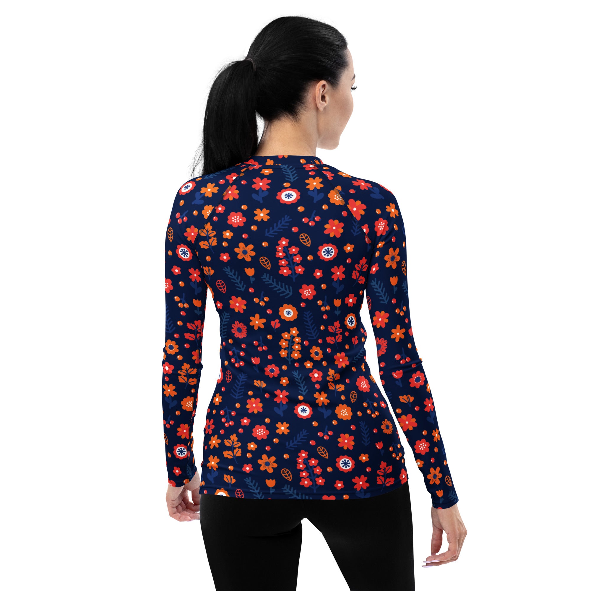 Women's Navy Floral Long Sleeve Rash Guard Swim Shirt – Buttery Soft, Sun Safe UPF 50+ Protection, Quick Dry & 4-Way Stretch Comfort