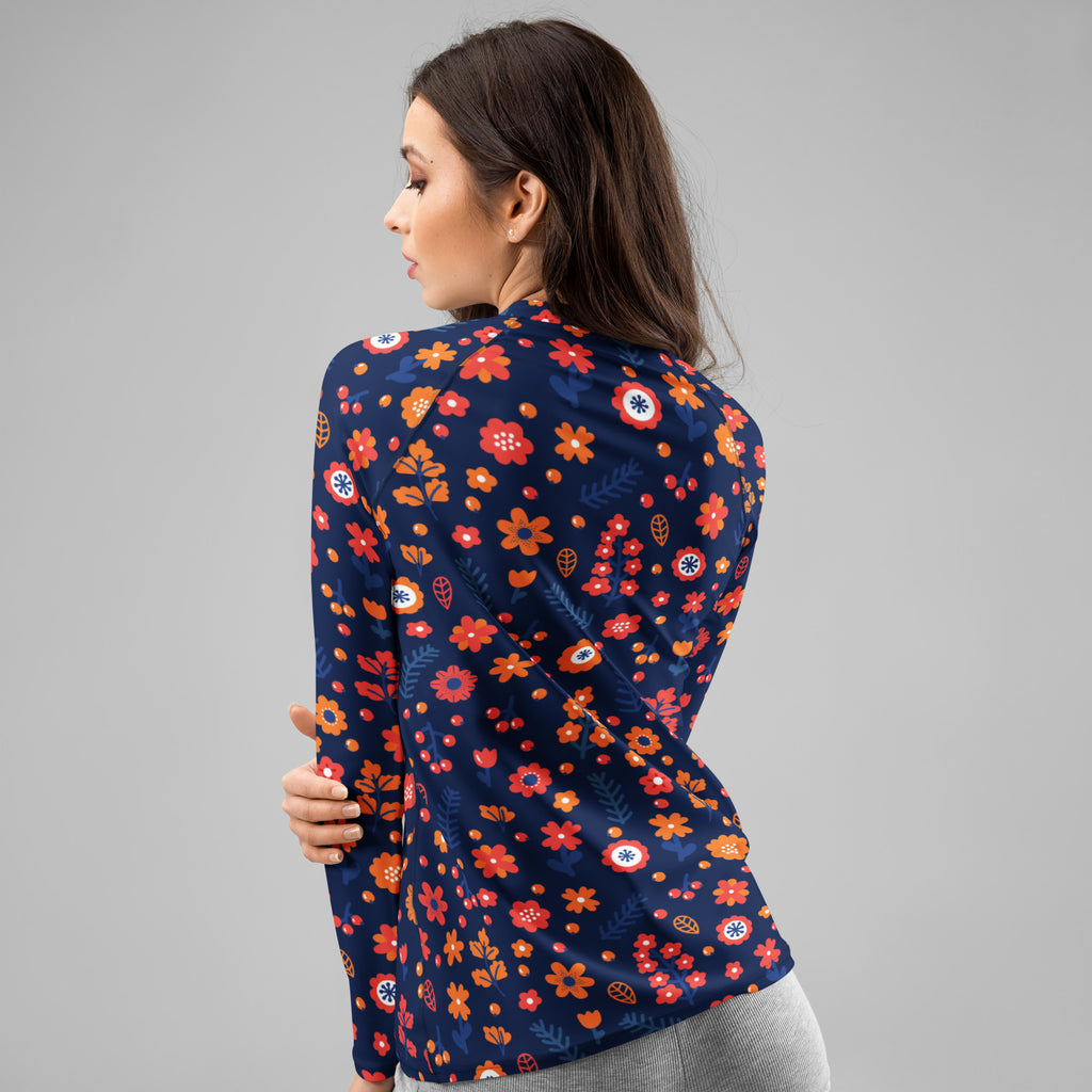 Women's Navy Floral Long Sleeve Rash Guard Swim Shirt – Buttery Soft, Sun Safe UPF 50+ Protection, Quick Dry & 4-Way Stretch Comfort