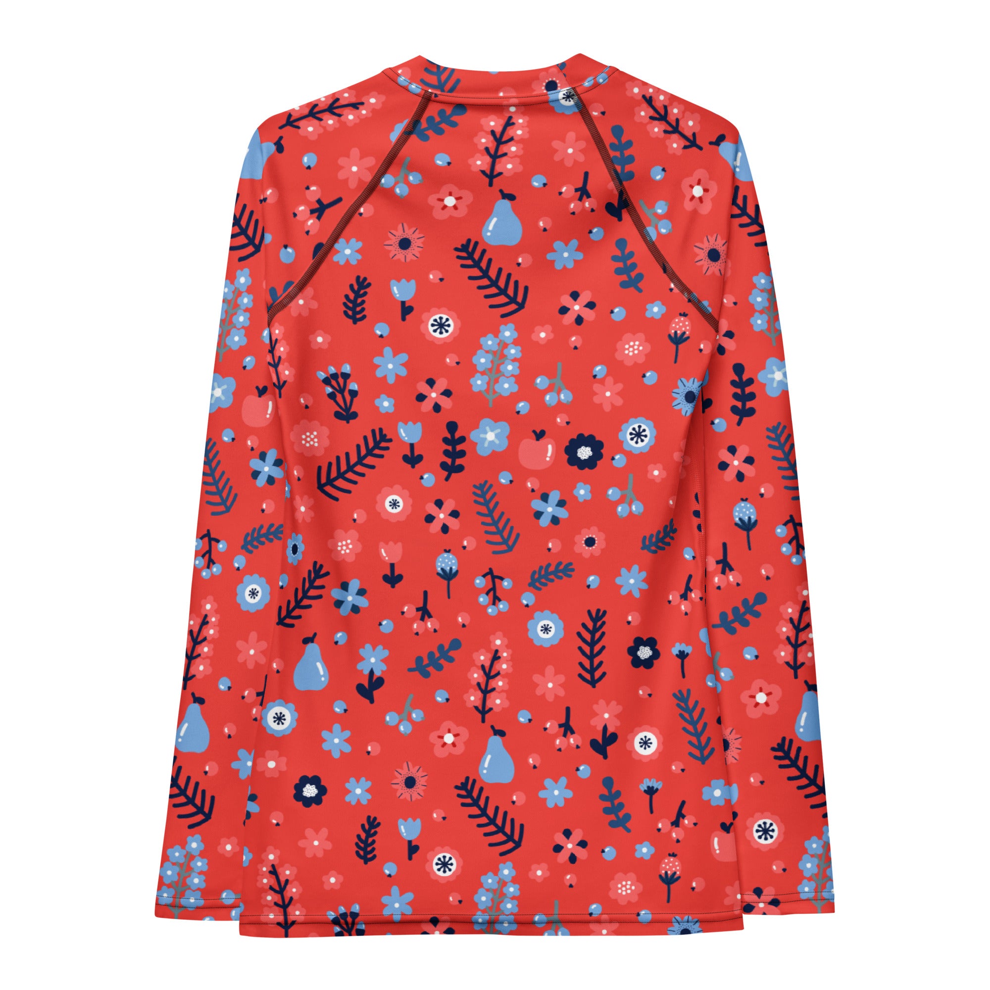Women's Coral Red Floral Long Sleeve Rash Guard Swim Shirt – Buttery Soft, Sun Safe UPF 50+ Protection, Quick Dry & 4-Way Stretch Comfort