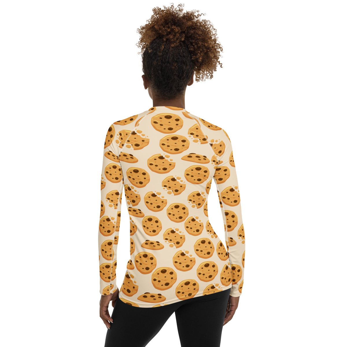 Women's Chocolate Chip Cookies Long Sleeve Rash Guard Swim Shirt – Buttery Soft, Sun Safe UPF 50+ Protection, Quick Dry & 4-Way Stretch Comfort