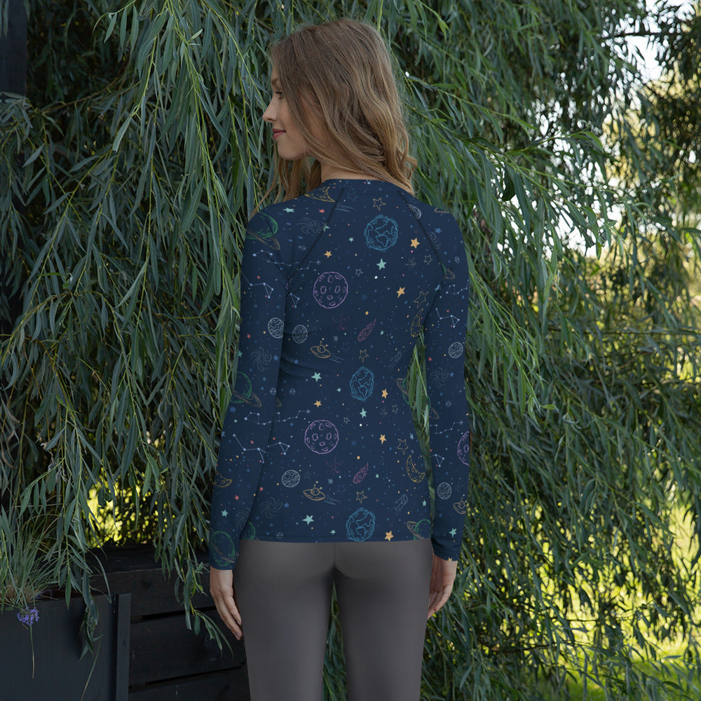 Women's Colorful Galaxy Space Long Sleeve Rash Guard Swim Shirt – Buttery Soft, Sun Safe UPF 50+ Protection, Quick Dry & 4-Way Stretch Comfort