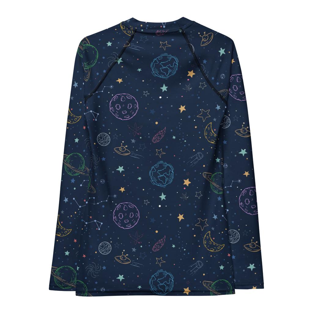 Women's Colorful Galaxy Space Long Sleeve Rash Guard Swim Shirt – Buttery Soft, Sun Safe UPF 50+ Protection, Quick Dry & 4-Way Stretch Comfort