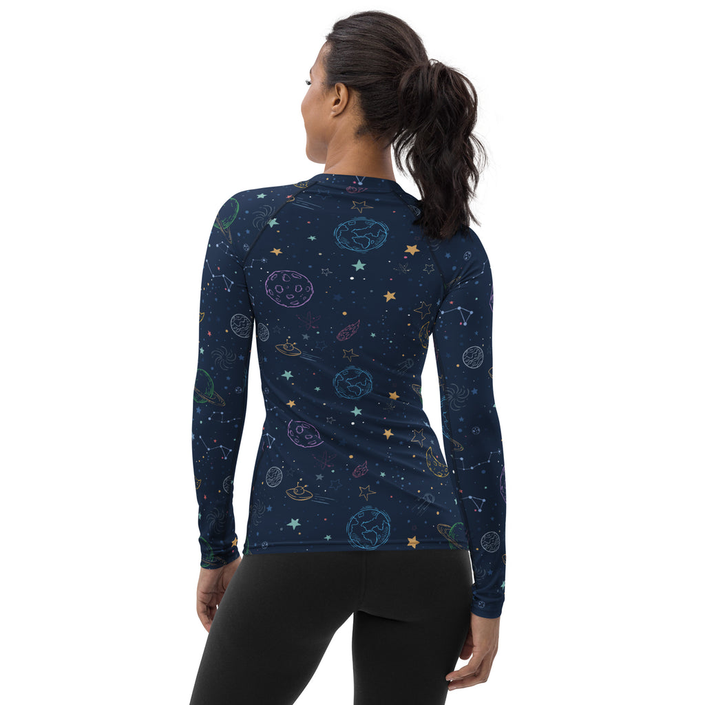 Women's Colorful Galaxy Space Long Sleeve Rash Guard Swim Shirt – Buttery Soft, Sun Safe UPF 50+ Protection, Quick Dry & 4-Way Stretch Comfort