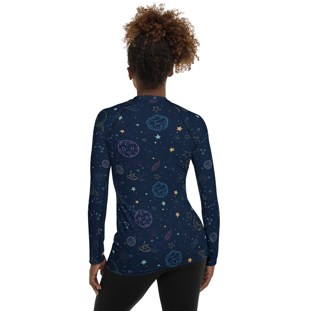 Women's Colorful Galaxy Space Long Sleeve Rash Guard Swim Shirt – Buttery Soft, Sun Safe UPF 50+ Protection, Quick Dry & 4-Way Stretch Comfort