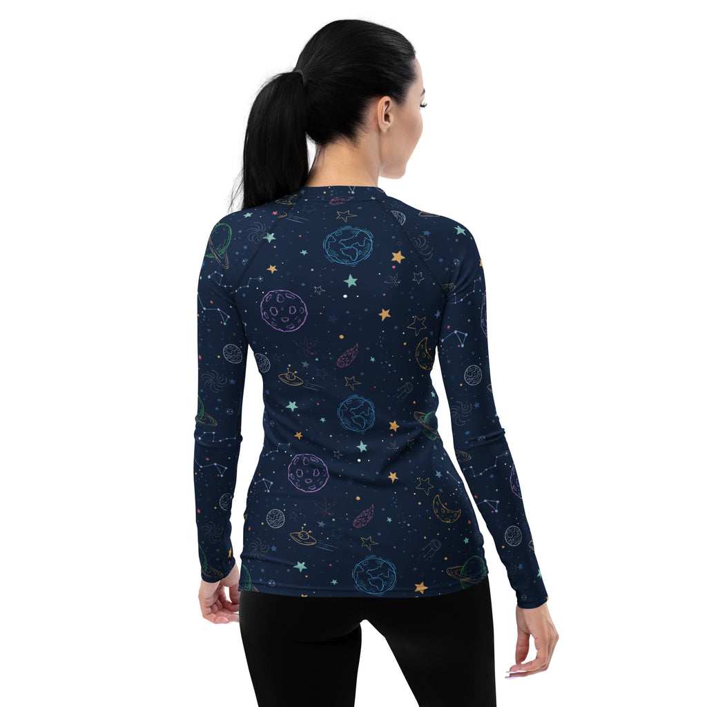 Women's Colorful Galaxy Space Long Sleeve Rash Guard Swim Shirt – Buttery Soft, Sun Safe UPF 50+ Protection, Quick Dry & 4-Way Stretch Comfort