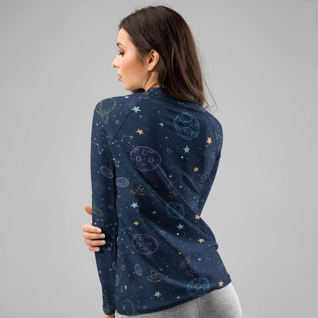 Women's Colorful Galaxy Space Long Sleeve Rash Guard Swim Shirt – Buttery Soft, Sun Safe UPF 50+ Protection, Quick Dry & 4-Way Stretch Comfort