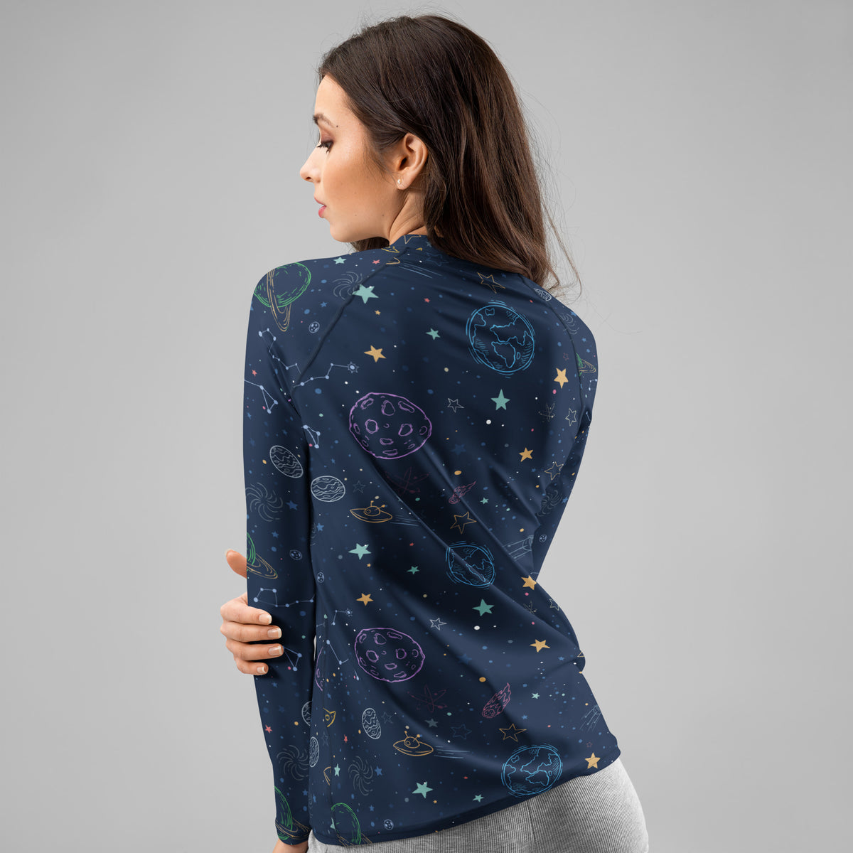 Women's Colorful Galaxy Space Long Sleeve Rash Guard Swim Shirt – Buttery Soft, Sun Safe UPF 50+ Protection, Quick Dry & 4-Way Stretch Comfort