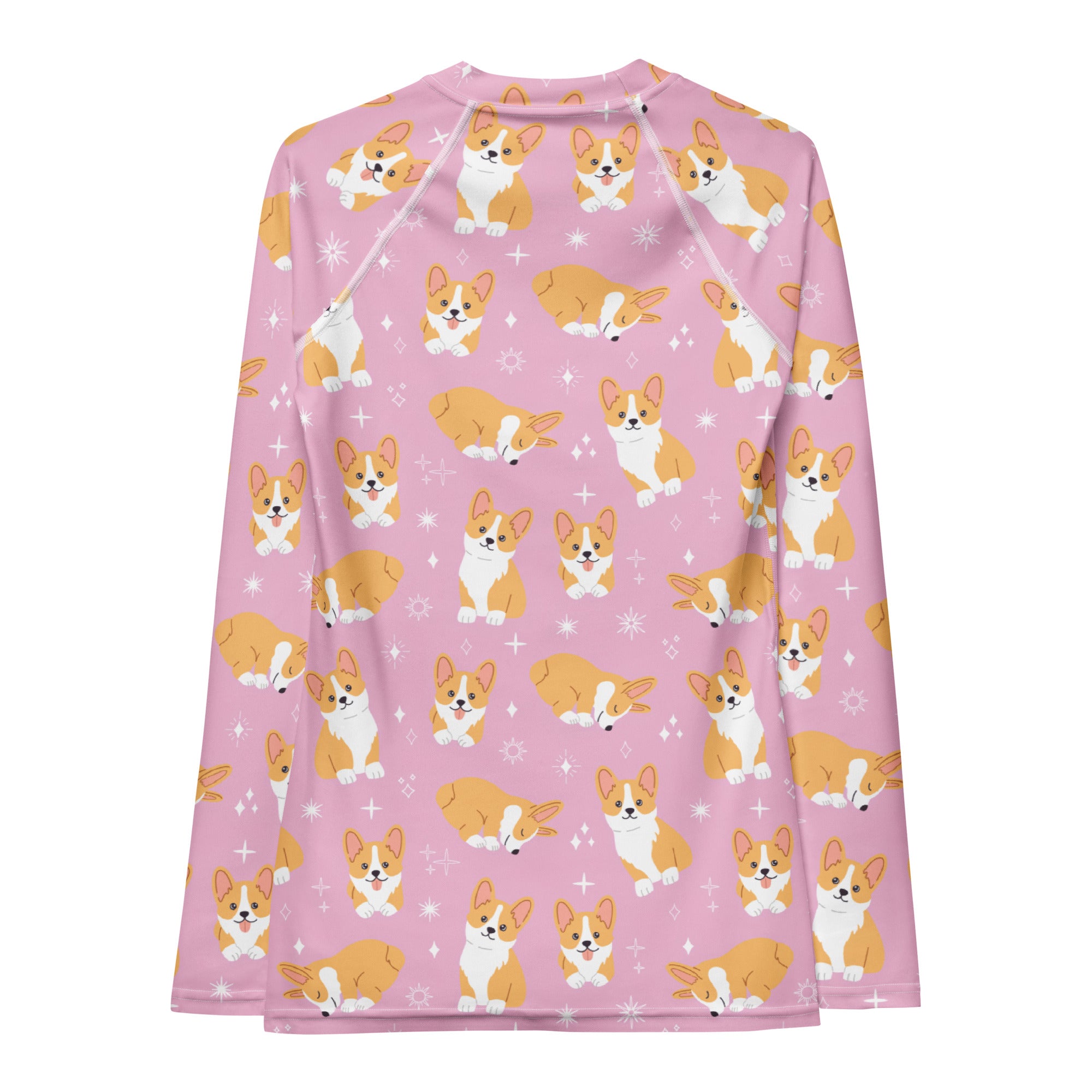 Women's Pink Corgi Dog Long Sleeve Rash Guard Swim Shirt – Buttery Soft, Sun Safe UPF 50+ Protection, Quick Dry & 4-Way Stretch Comfort