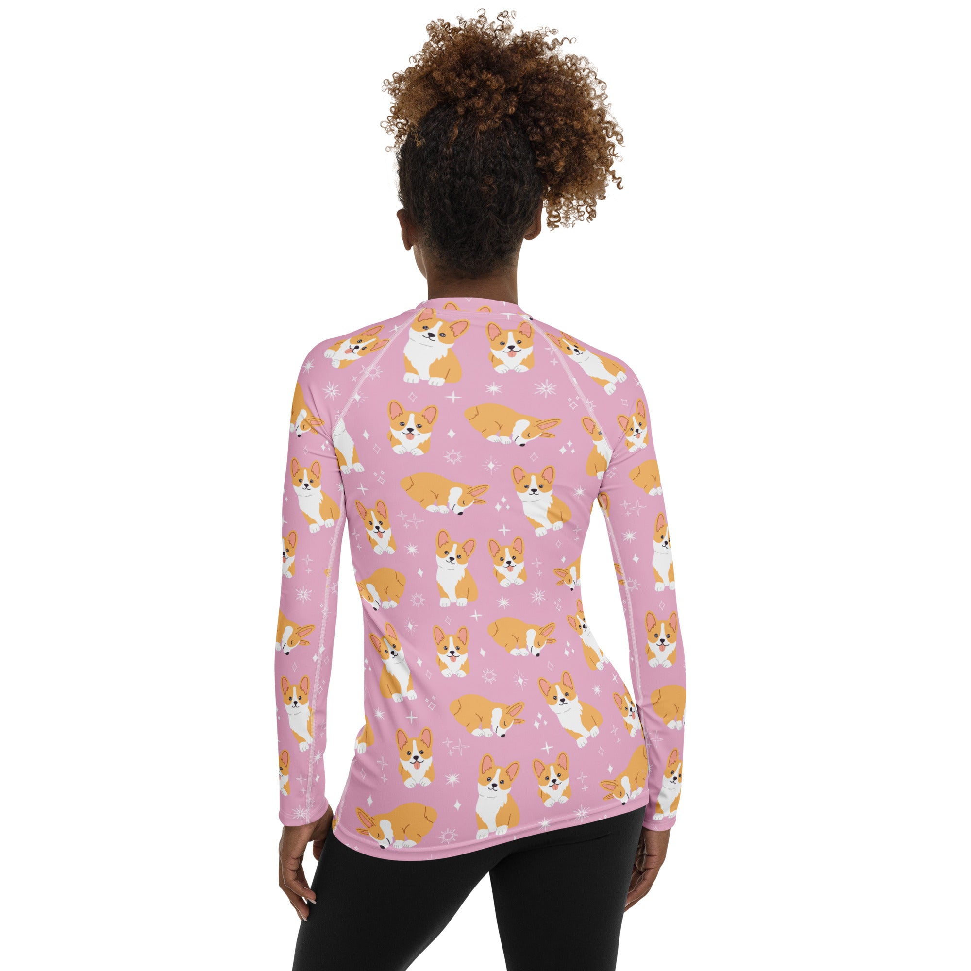 Women's Pink Corgi Dog Long Sleeve Rash Guard Swim Shirt – Buttery Soft, Sun Safe UPF 50+ Protection, Quick Dry & 4-Way Stretch Comfort