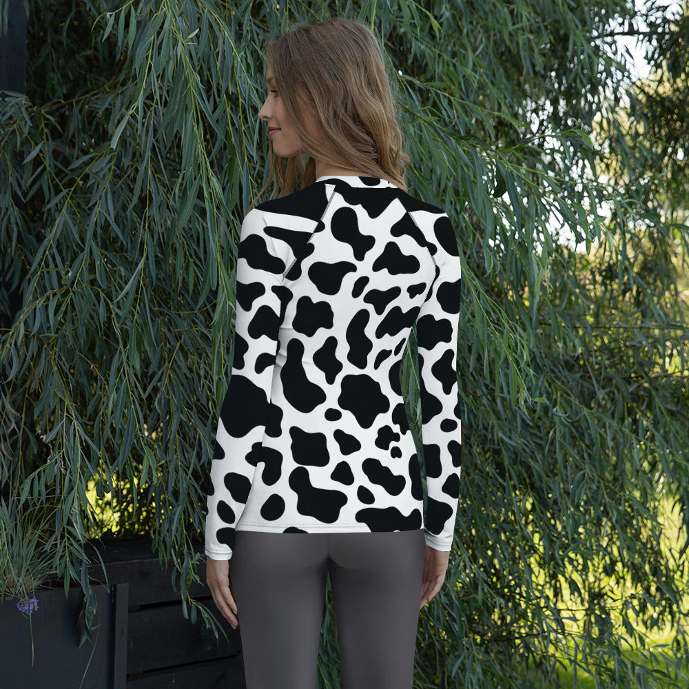 Women's Cow Print Long Sleeve Rash Guard Swim Shirt – Buttery Soft, Sun Safe UPF 50+ Protection, Quick Dry & 4-Way Stretch Comfort