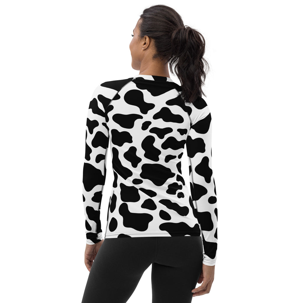 Women's Cow Print Long Sleeve Rash Guard Swim Shirt – Buttery Soft, Sun Safe UPF 50+ Protection, Quick Dry & 4-Way Stretch Comfort