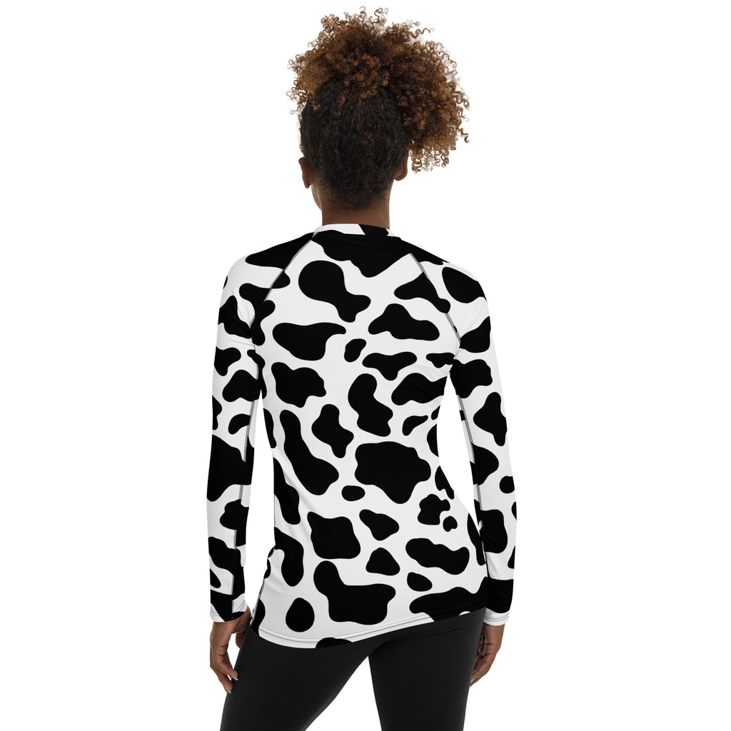Women's Cow Print Long Sleeve Rash Guard Swim Shirt – Buttery Soft, Sun Safe UPF 50+ Protection, Quick Dry & 4-Way Stretch Comfort