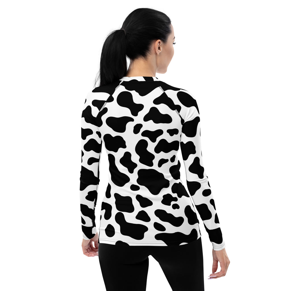 Women's Cow Print Long Sleeve Rash Guard Swim Shirt – Buttery Soft, Sun Safe UPF 50+ Protection, Quick Dry & 4-Way Stretch Comfort