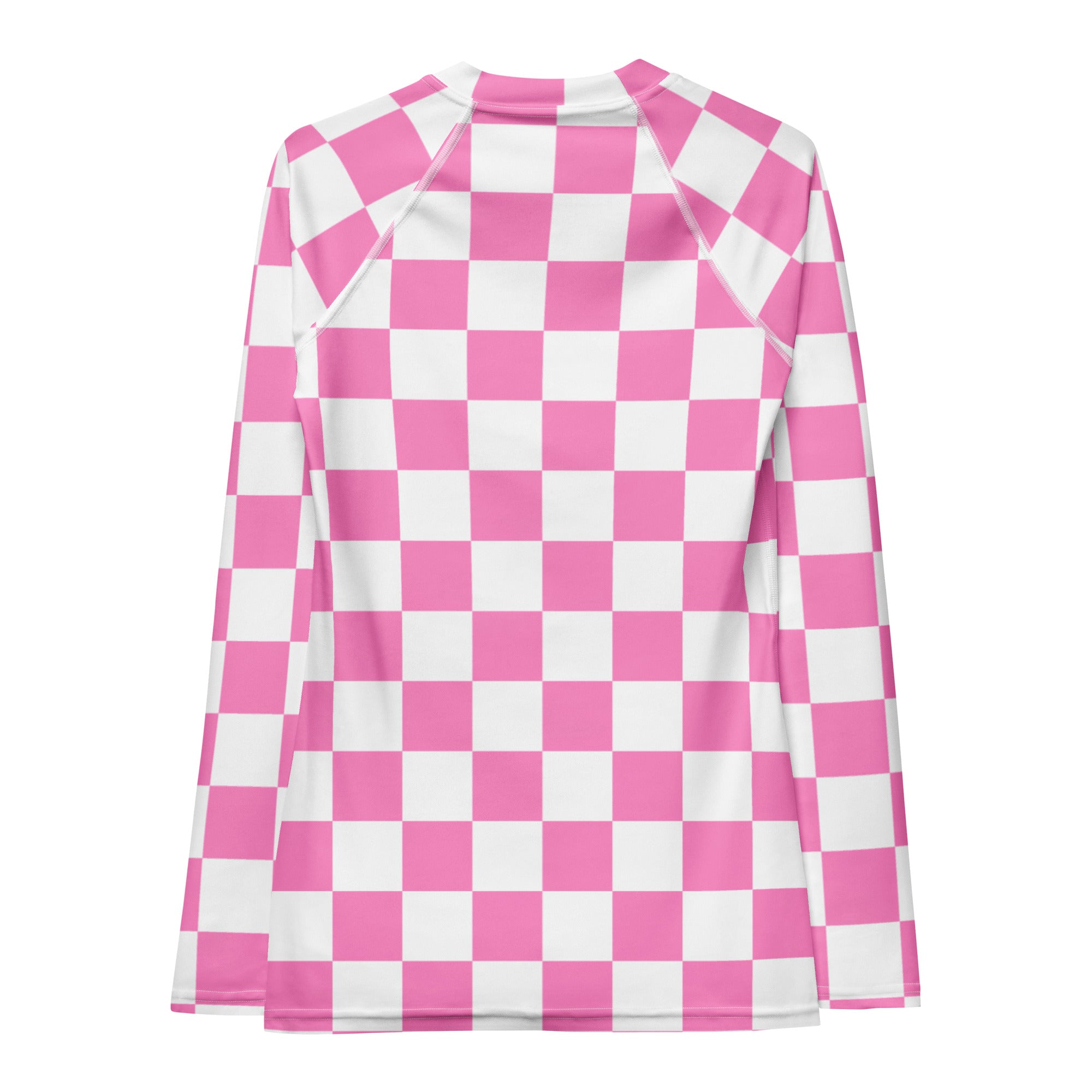 Women's Pink Checkerboard Long Sleeve Rash Guard Swim Shirt – Buttery Soft, Sun Safe UPF 50+ Protection, Quick Dry & 4-Way Stretch Comfort