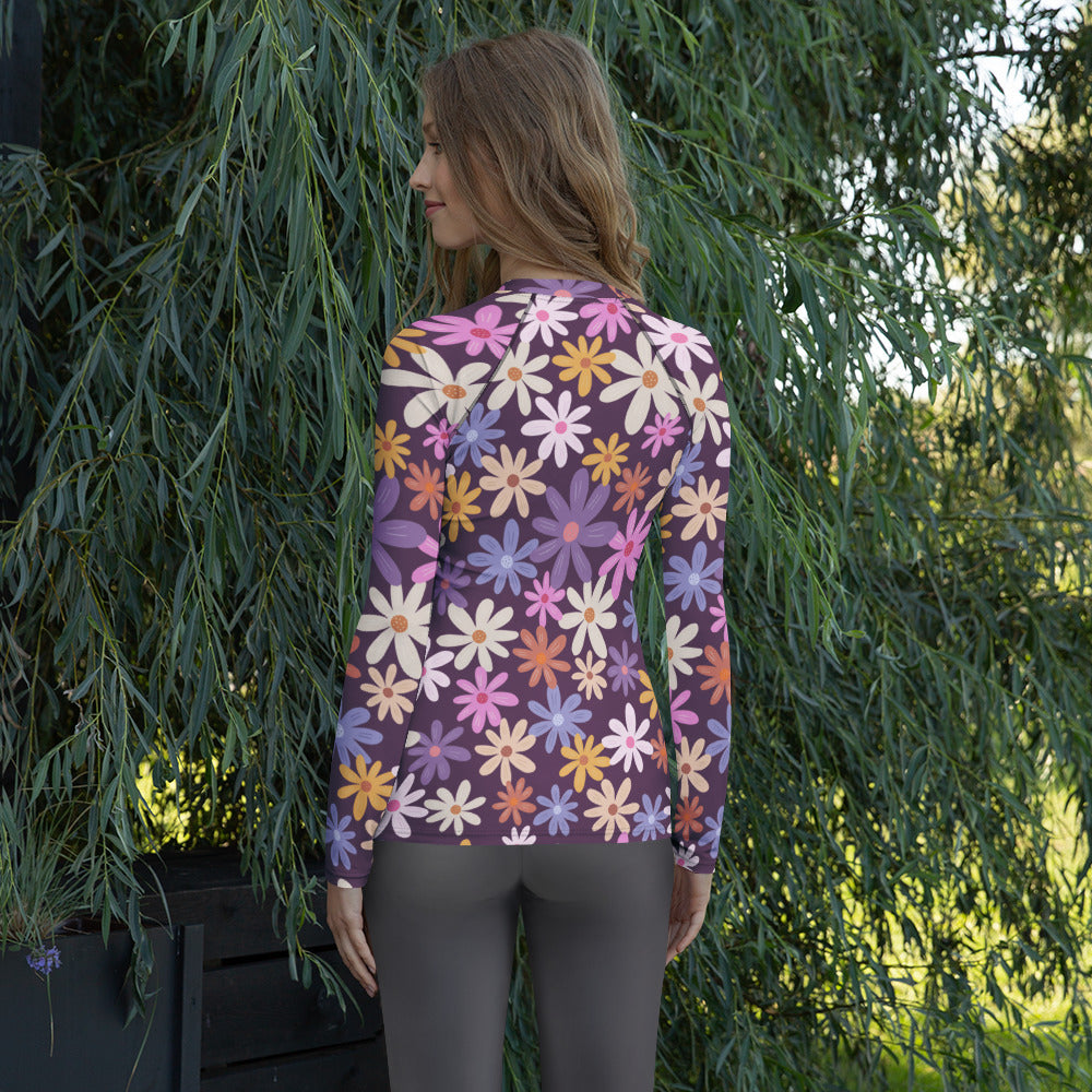 Women's Purple Floral Long Sleeve Rash Guard Swim Shirt – Buttery Soft, Sun Safe UPF 50+ Protection, Quick Dry & 4-Way Stretch Comfort