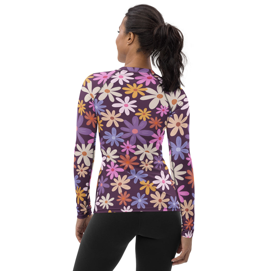 Women's Purple Floral Long Sleeve Rash Guard Swim Shirt – Buttery Soft, Sun Safe UPF 50+ Protection, Quick Dry & 4-Way Stretch Comfort
