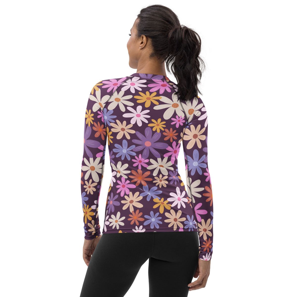 Women's Purple Floral Long Sleeve Rash Guard Swim Shirt – Buttery Soft, Sun Safe UPF 50+ Protection, Quick Dry & 4-Way Stretch Comfort