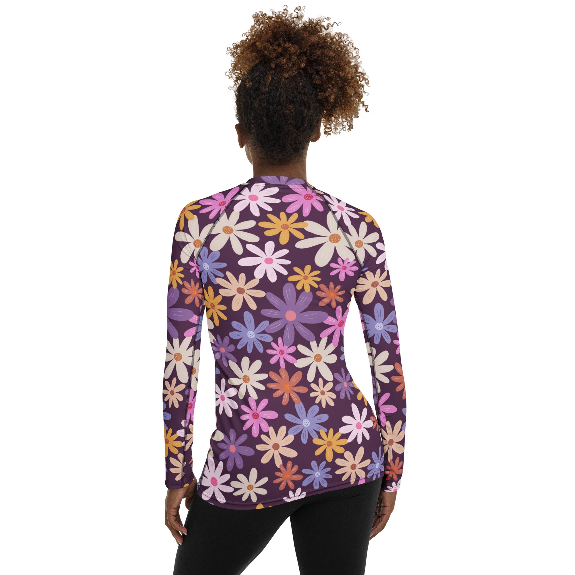 Women's Purple Floral Long Sleeve Rash Guard Swim Shirt – Buttery Soft, Sun Safe UPF 50+ Protection, Quick Dry & 4-Way Stretch Comfort