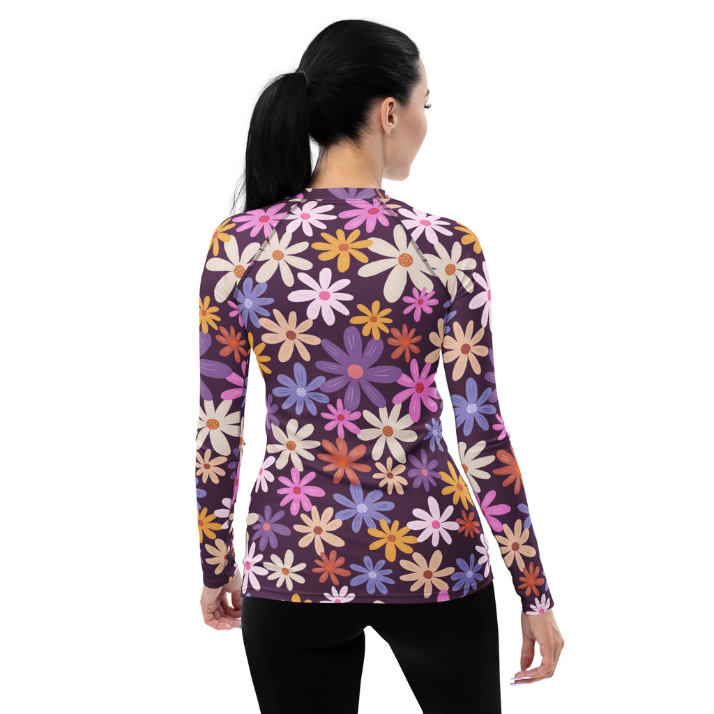 Women's Purple Floral Long Sleeve Rash Guard Swim Shirt – Buttery Soft, Sun Safe UPF 50+ Protection, Quick Dry & 4-Way Stretch Comfort