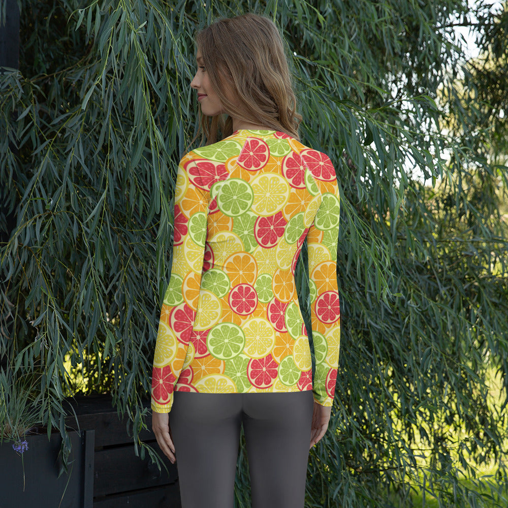 Women's Citrus Fruit Long Sleeve Rash Guard Swim Shirt – Buttery Soft, Sun Safe UPF 50+ Protection, Quick Dry & 4-Way Stretch Comfort