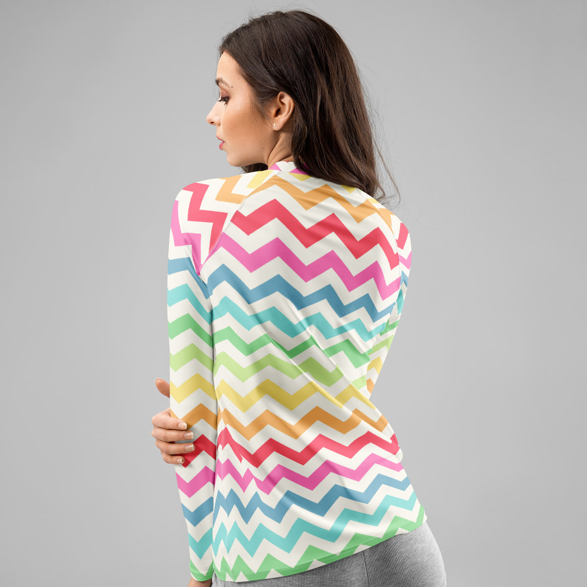 Women's Coastal Rainbow Chevron Long Sleeve Rash Guard Swim Shirt – Buttery Soft, Sun Safe UPF 50+ Protection, Quick Dry & 4-Way Stretch Comfort