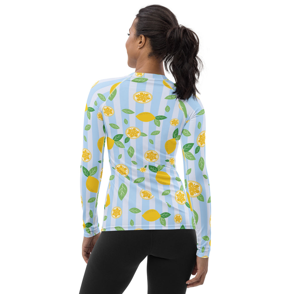 Women's Lemon Stripe Long Sleeve Rash Guard Swim Shirt – Buttery Soft, Sun Safe UPF 50+ Protection, Quick Dry & 4-Way Stretch Comfort