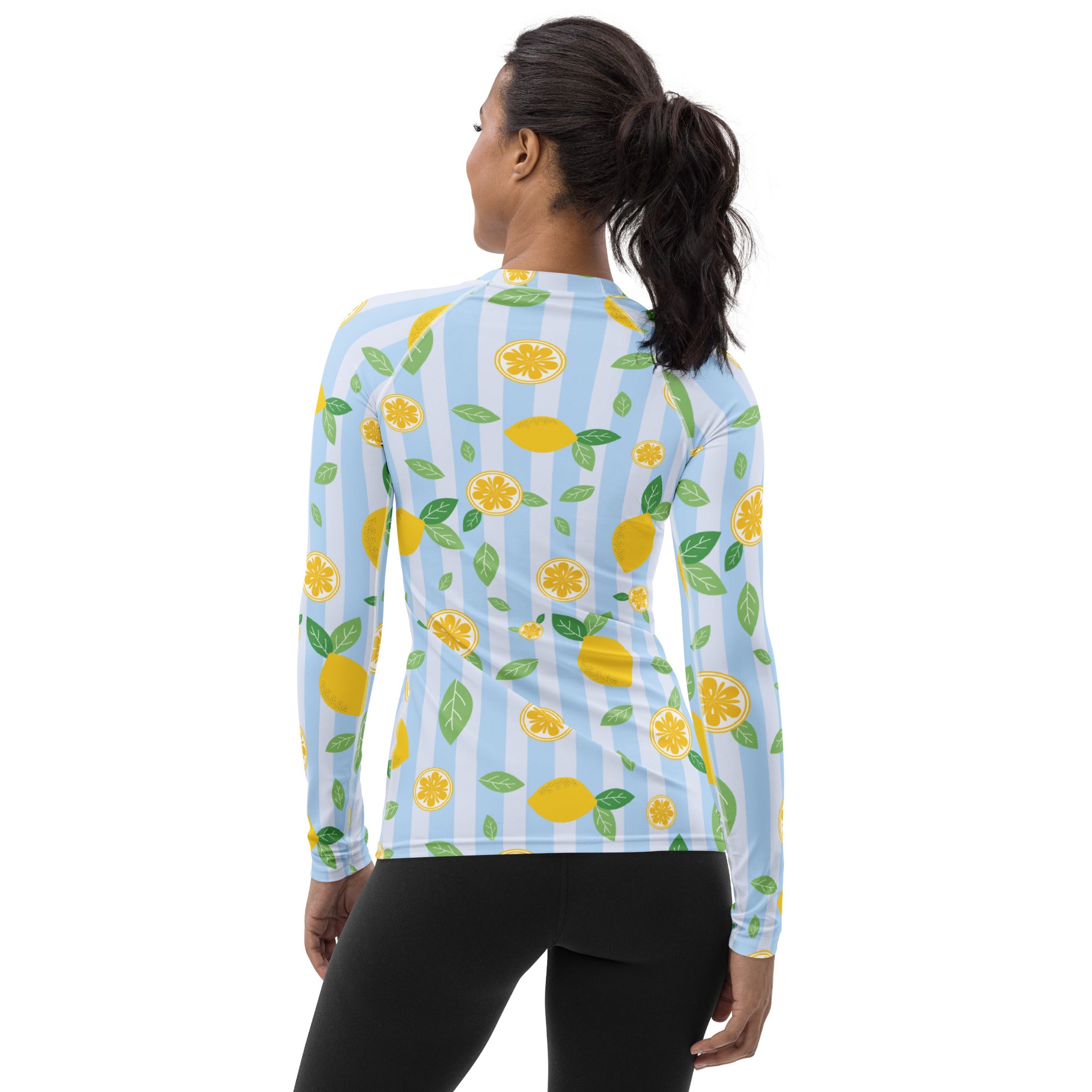 Women's Lemon Stripe Long Sleeve Rash Guard Swim Shirt – Buttery Soft, Sun Safe UPF 50+ Protection, Quick Dry & 4-Way Stretch Comfort
