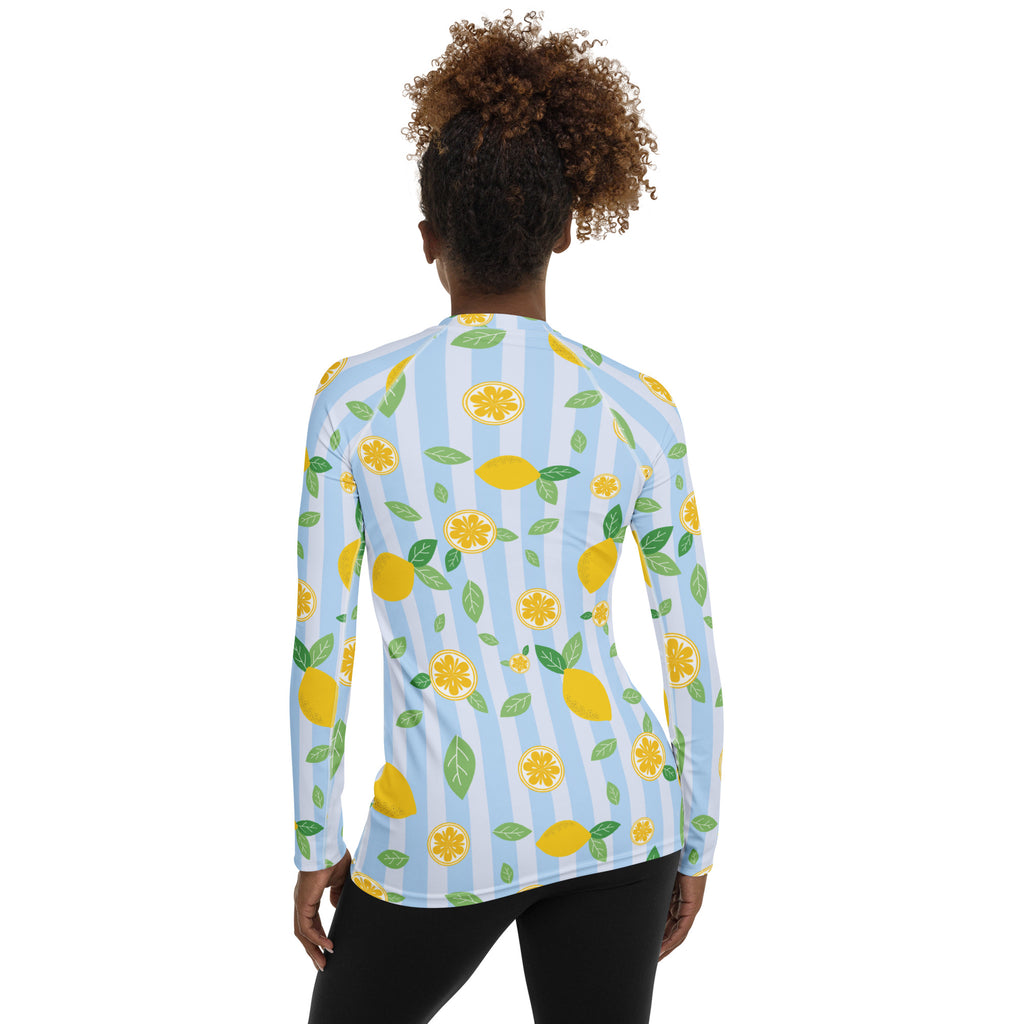 Women's Lemon Stripe Long Sleeve Rash Guard Swim Shirt – Buttery Soft, Sun Safe UPF 50+ Protection, Quick Dry & 4-Way Stretch Comfort