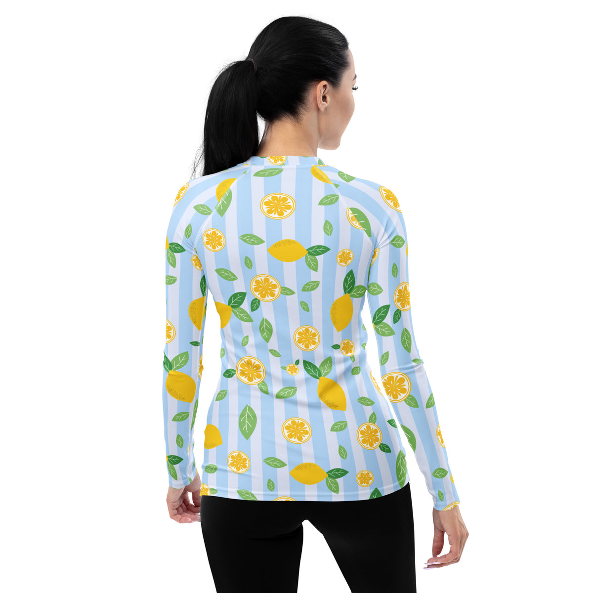 Women's Lemon Stripe Long Sleeve Rash Guard Swim Shirt – Buttery Soft, Sun Safe UPF 50+ Protection, Quick Dry & 4-Way Stretch Comfort