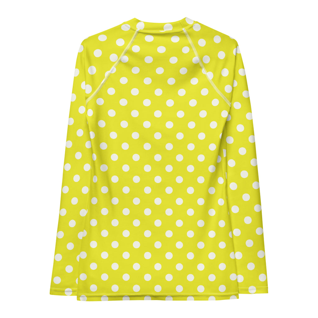 Women's Yellow Polka Dot Long Sleeve Rash Guard Swim Shirt – Buttery Soft, Sun Safe UPF 50+ Protection, Quick Dry & 4-Way Stretch Comfort
