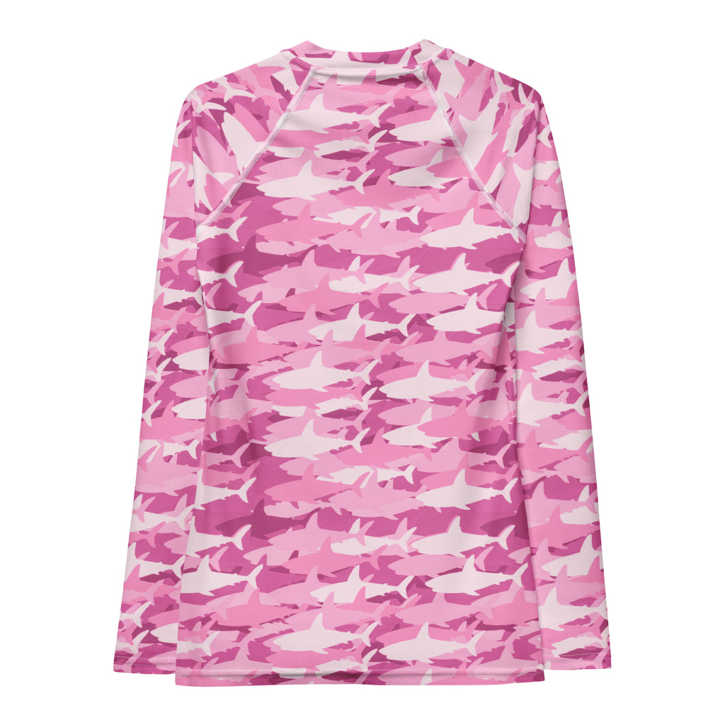Women's Pink Shark Camouflage Long Sleeve Rash Guard Swim Shirt – Buttery Soft, Sun Safe UPF 50+ Protection, Quick Dry & 4-Way Stretch Comfort