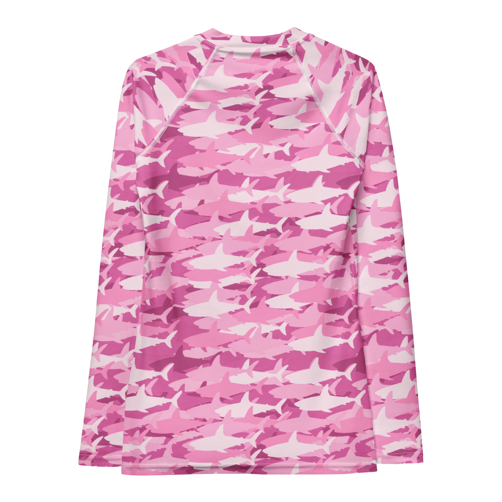 Women's Pink Shark Camouflage Long Sleeve Rash Guard Swim Shirt – Buttery Soft, Sun Safe UPF 50+ Protection, Quick Dry & 4-Way Stretch Comfort