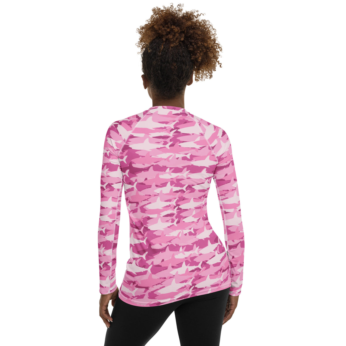 Women's Pink Shark Camouflage Long Sleeve Rash Guard Swim Shirt – Buttery Soft, Sun Safe UPF 50+ Protection, Quick Dry & 4-Way Stretch Comfort