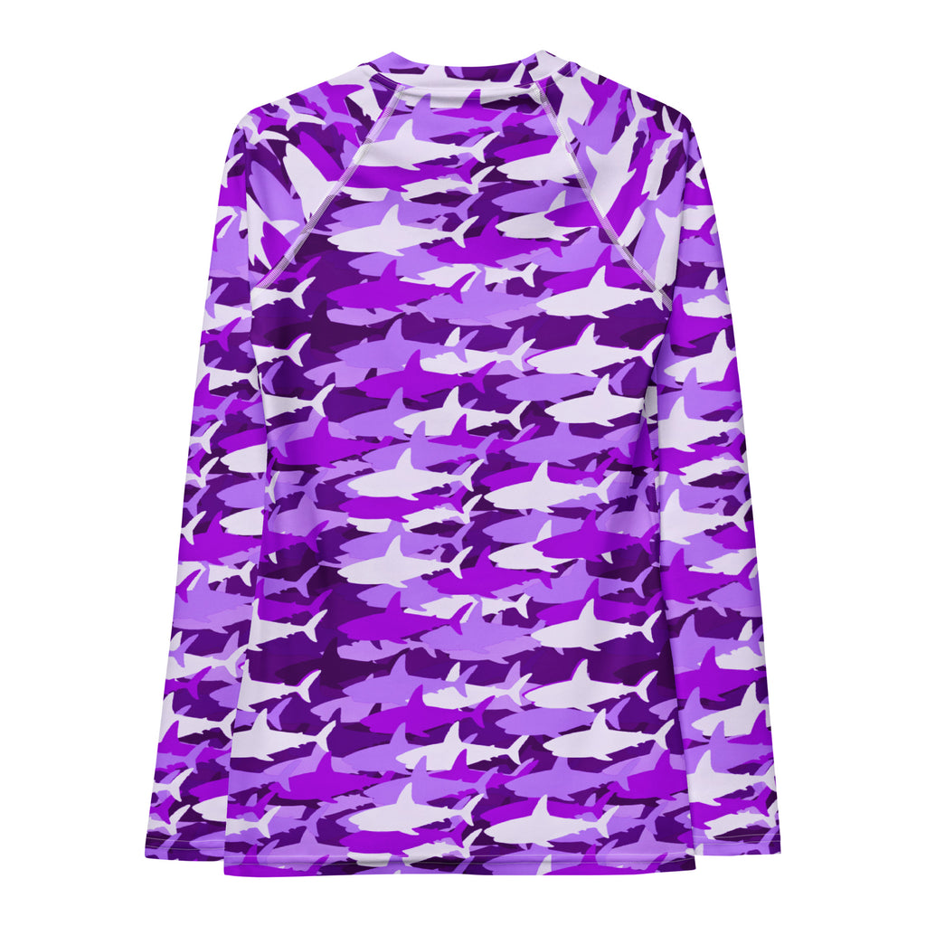 Women's Purple Shark Camouflage Long Sleeve Rash Guard Swim Shirt – Buttery Soft, Sun Safe UPF 50+ Protection, Quick Dry & 4-Way Stretch Comfort