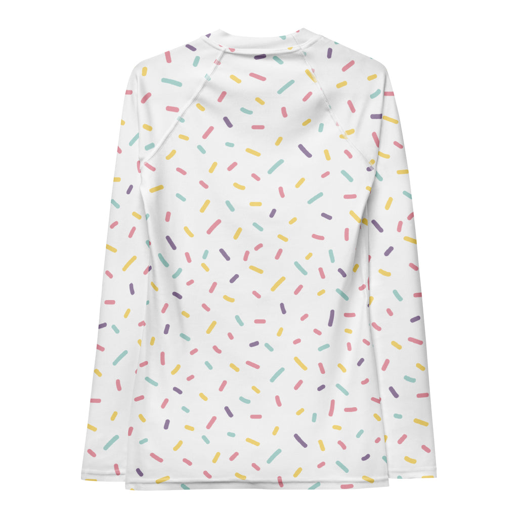 Women's Pastel Ice Cream Sprinkles Long Sleeve Rash Guard Swim Shirt – Buttery Soft, Sun Safe UPF 50+ Protection, Quick Dry & 4-Way Stretch Comfort
