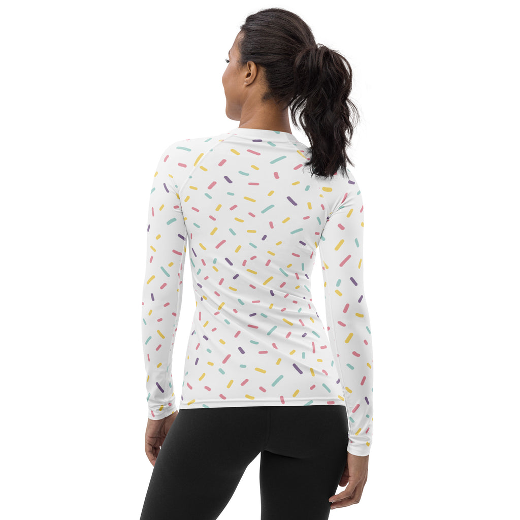 Women's Pastel Ice Cream Sprinkles Long Sleeve Rash Guard Swim Shirt – Buttery Soft, Sun Safe UPF 50+ Protection, Quick Dry & 4-Way Stretch Comfort