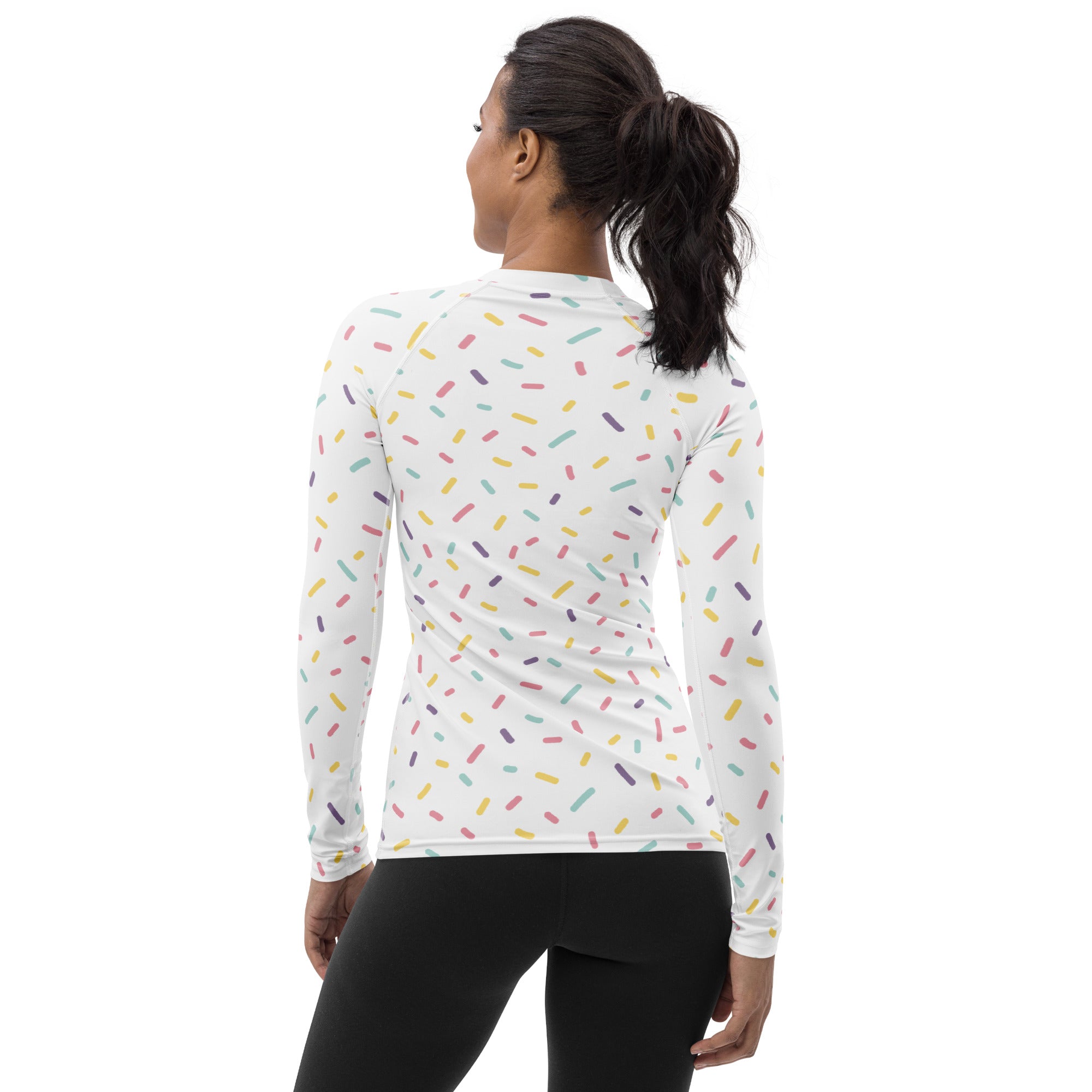 Women's Pastel Ice Cream Sprinkles Long Sleeve Rash Guard Swim Shirt – Buttery Soft, Sun Safe UPF 50+ Protection, Quick Dry & 4-Way Stretch Comfort