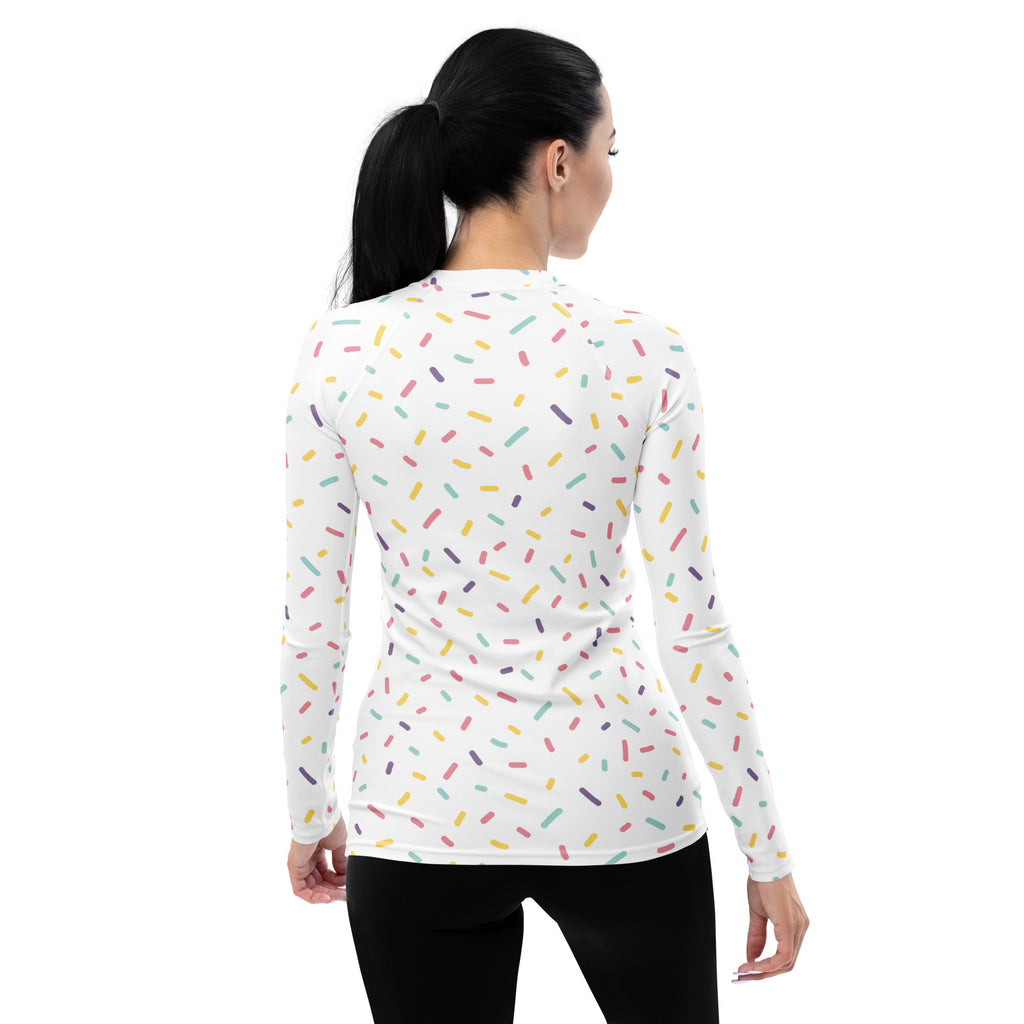 Women's Pastel Ice Cream Sprinkles Long Sleeve Rash Guard Swim Shirt – Buttery Soft, Sun Safe UPF 50+ Protection, Quick Dry & 4-Way Stretch Comfort