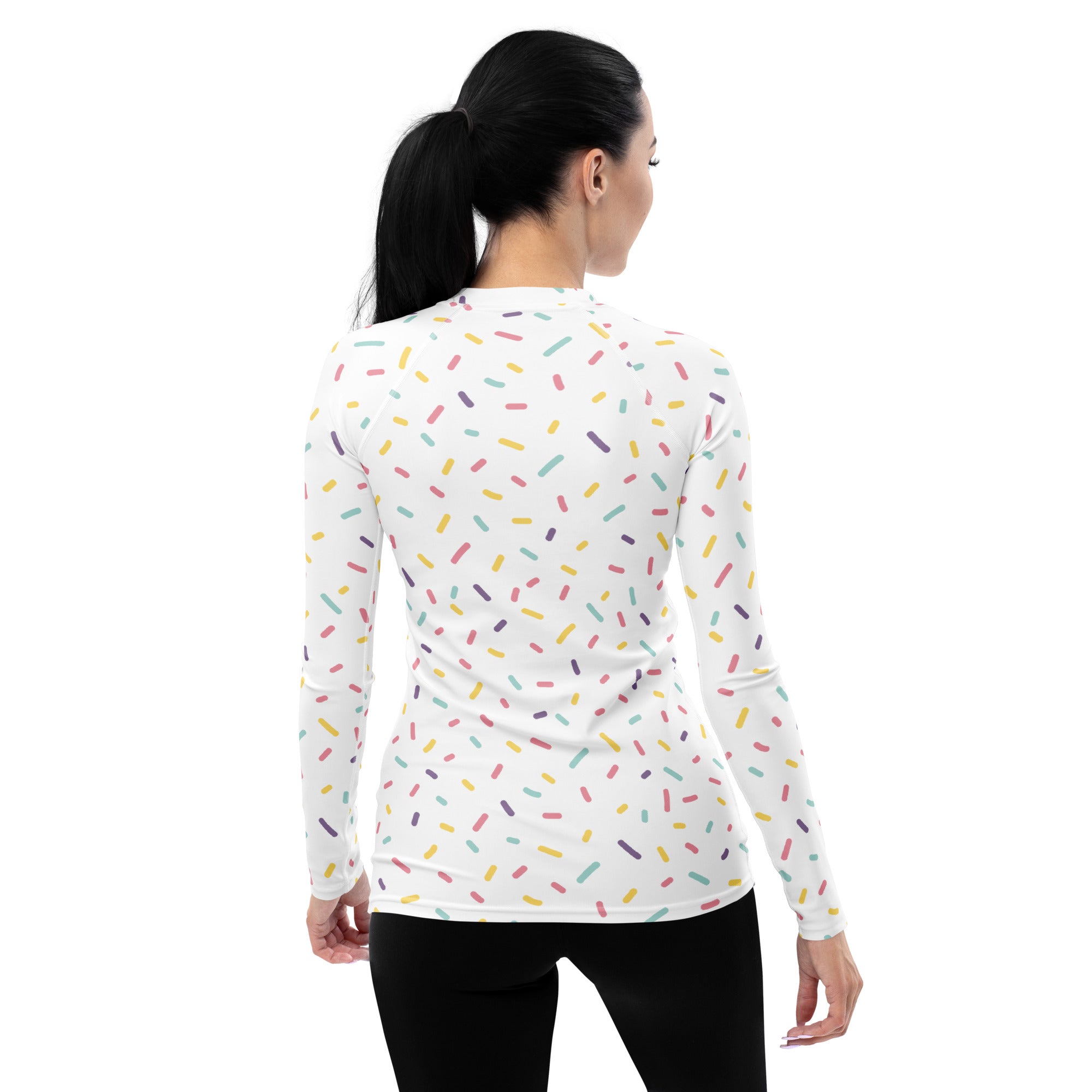 Women's Pastel Ice Cream Sprinkles Long Sleeve Rash Guard Swim Shirt – Buttery Soft, Sun Safe UPF 50+ Protection, Quick Dry & 4-Way Stretch Comfort
