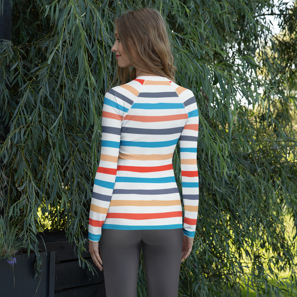 Women's Colorful Beach Striped Long Sleeve Rash Guard Swim Shirt – Buttery Soft, Sun Safe UPF 50+ Protection, Quick Dry & 4-Way Stretch Comfort