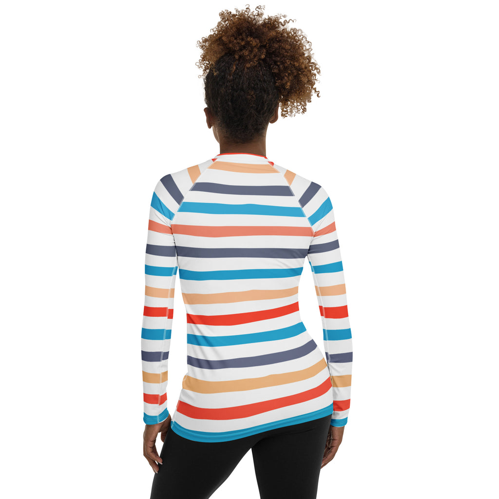 Women's Colorful Beach Striped Long Sleeve Rash Guard Swim Shirt – Buttery Soft, Sun Safe UPF 50+ Protection, Quick Dry & 4-Way Stretch Comfort