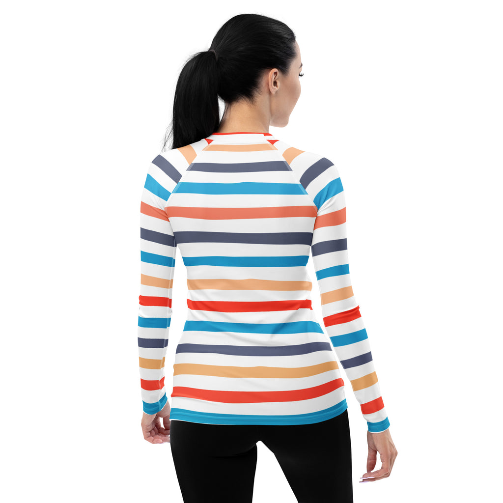 Women's Colorful Beach Striped Long Sleeve Rash Guard Swim Shirt – Buttery Soft, Sun Safe UPF 50+ Protection, Quick Dry & 4-Way Stretch Comfort