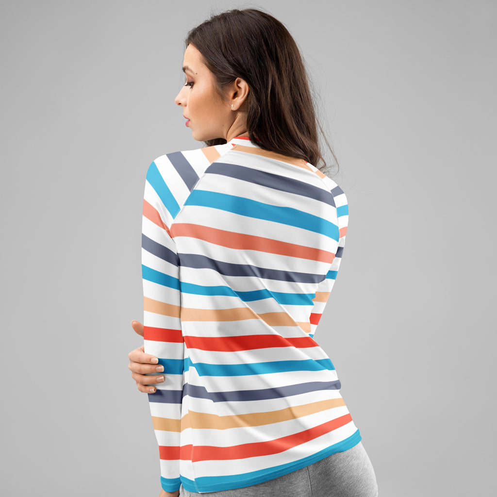Women's Colorful Beach Striped Long Sleeve Rash Guard Swim Shirt – Buttery Soft, Sun Safe UPF 50+ Protection, Quick Dry & 4-Way Stretch Comfort