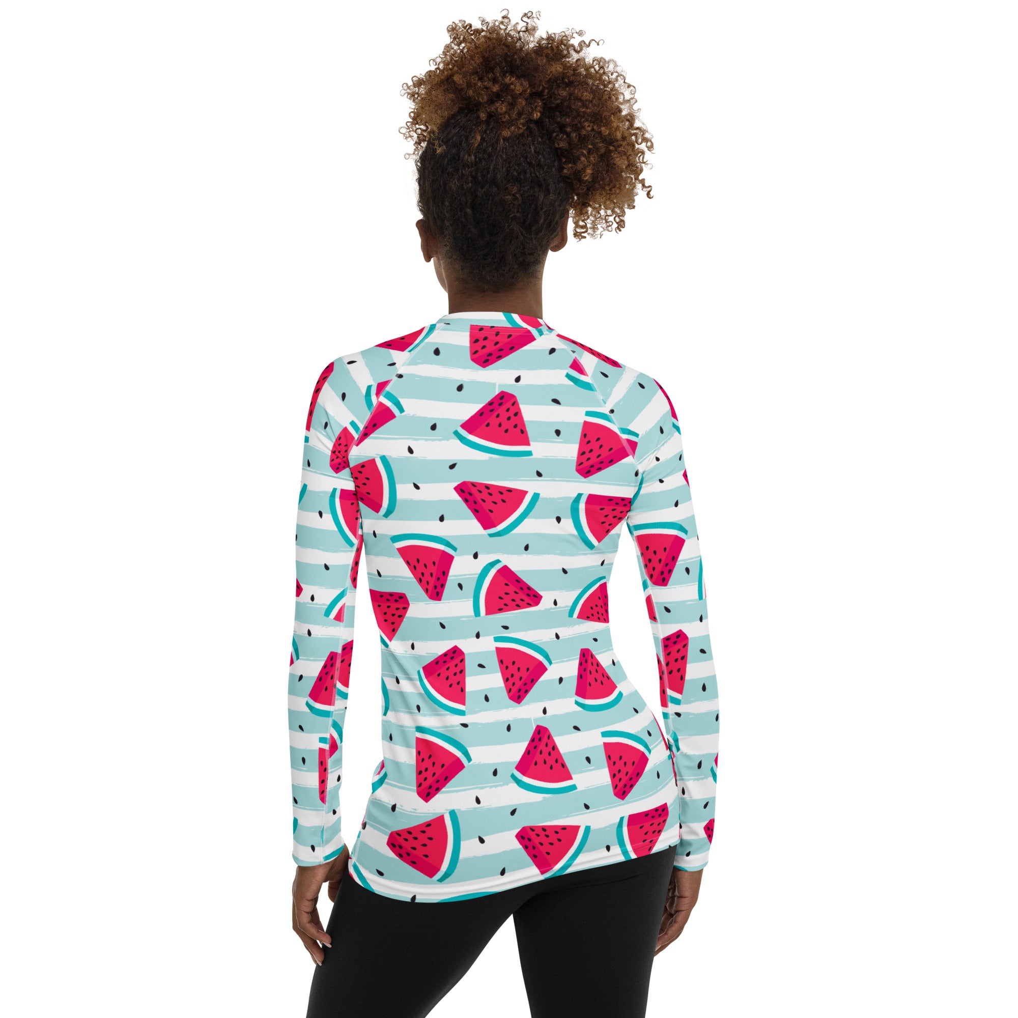 Women's Watermelon Stripe Long Sleeve Rash Guard Swim Shirt – Buttery Soft, Sun Safe UPF 50+ Protection, Quick Dry & 4-Way Stretch Comfort