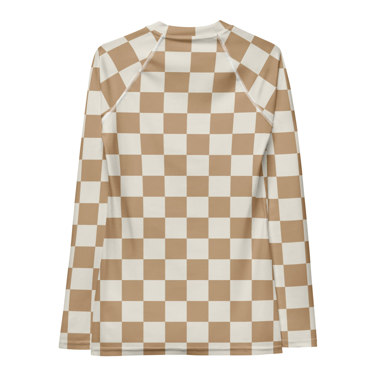 Women's Beige Checkered Long Sleeve Rash Guard Swim Shirt – Buttery Soft, Sun Safe UPF 50+ Protection, Quick Dry & 4-Way Stretch Comfort