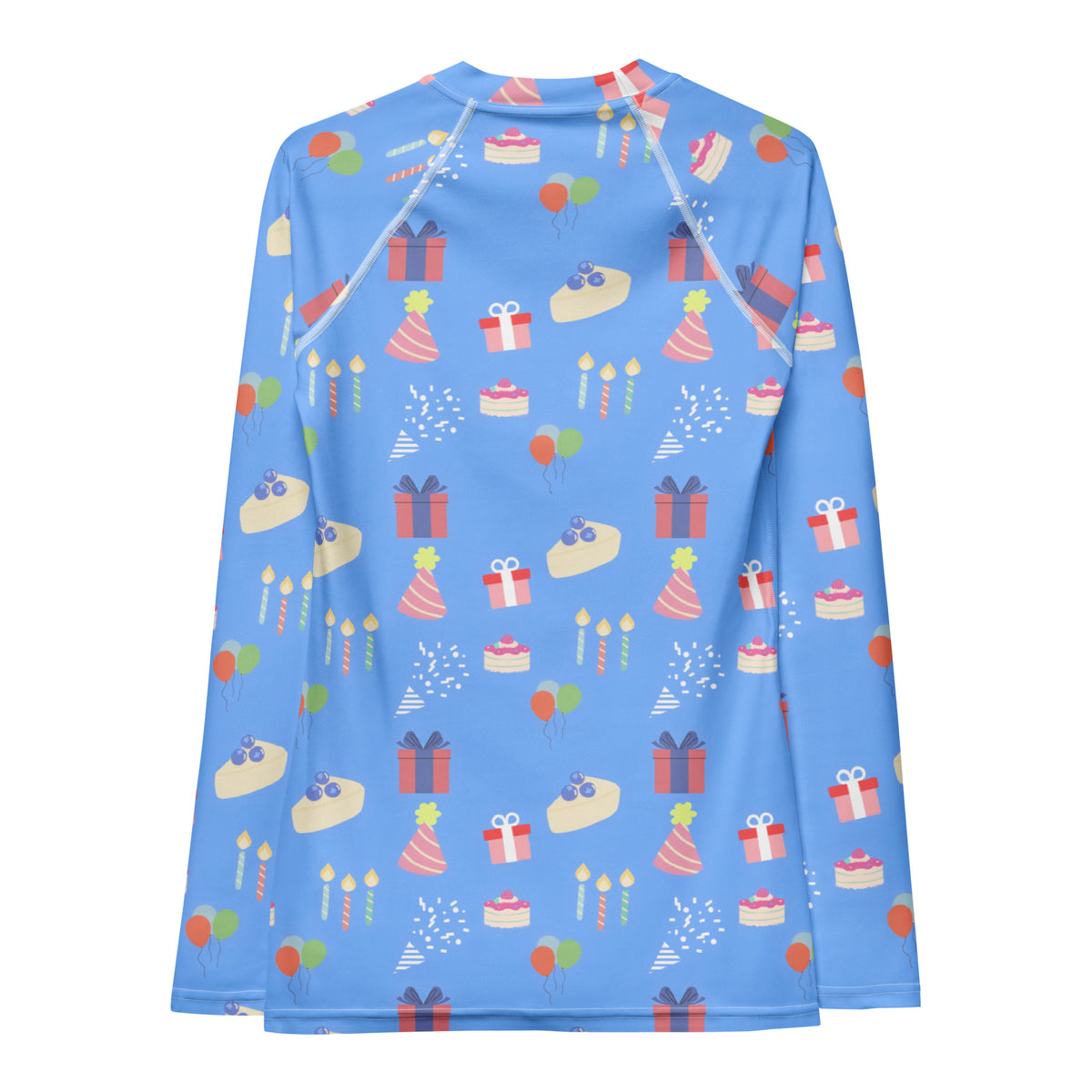 Women's Blue Birthday Party Long Sleeve Rash Guard Swim Shirt – Buttery Soft, Sun Safe UPF 50+ Protection, Quick Dry & 4-Way Stretch Comfort